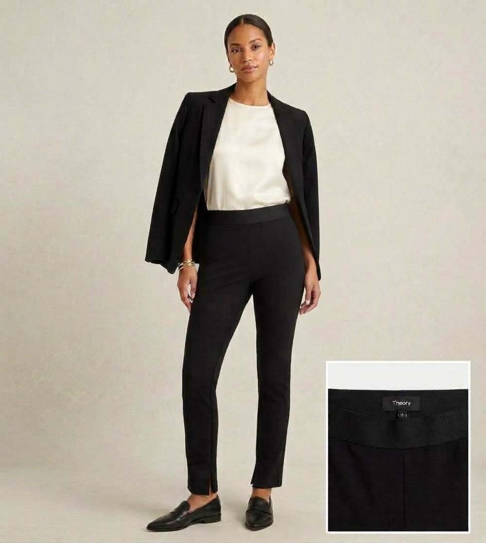 Theory Black Pull On Stretch Split Hem Ankle Pants Minimalist Career Size Medium
